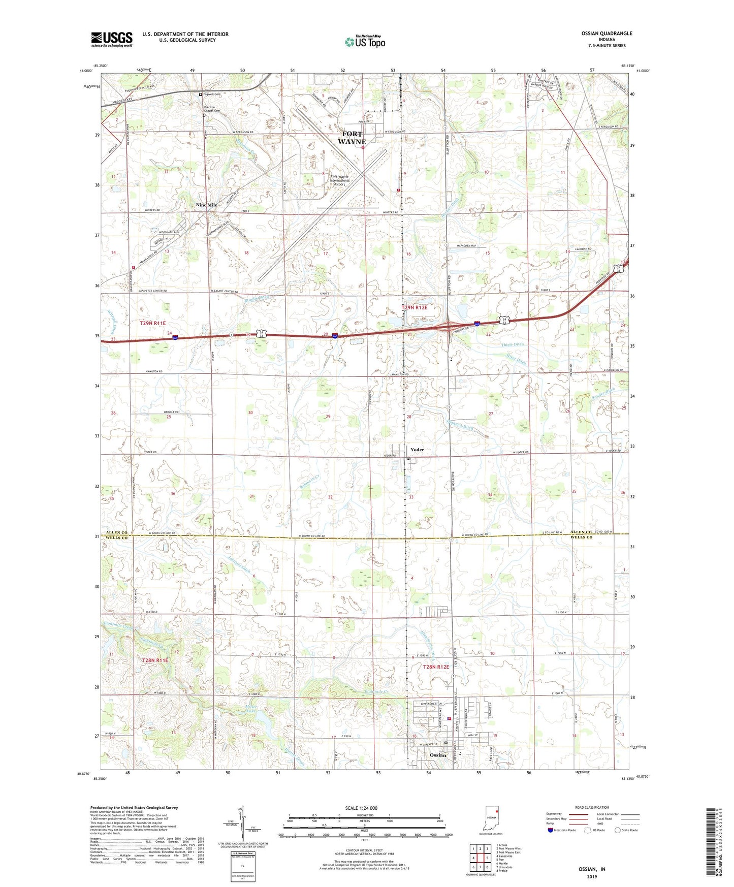 Ossian Indiana US Topo Map Image