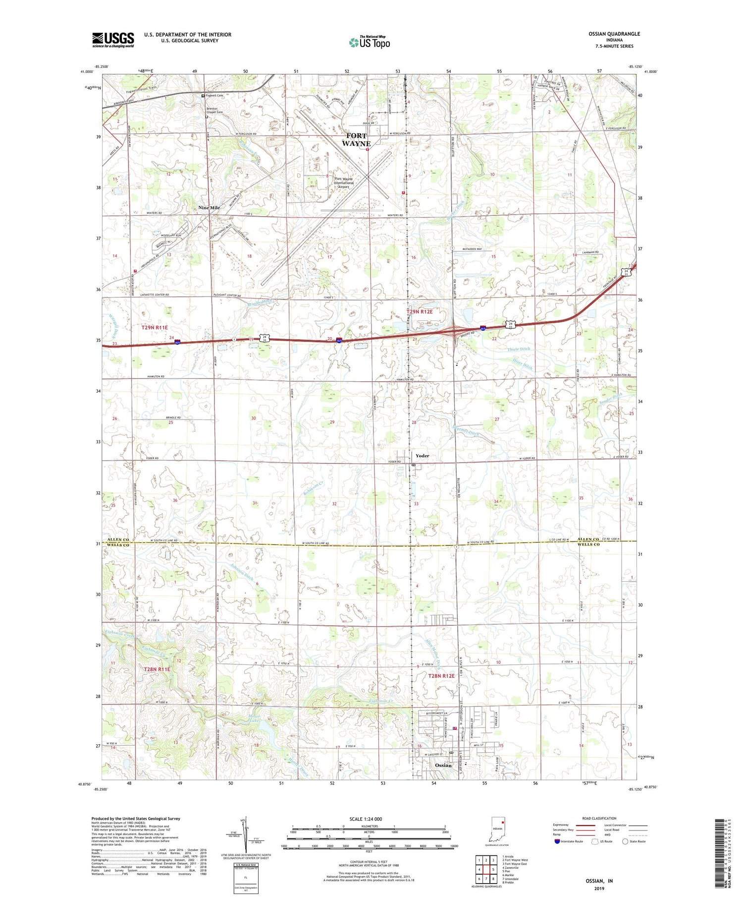 Ossian Indiana US Topo Map Image