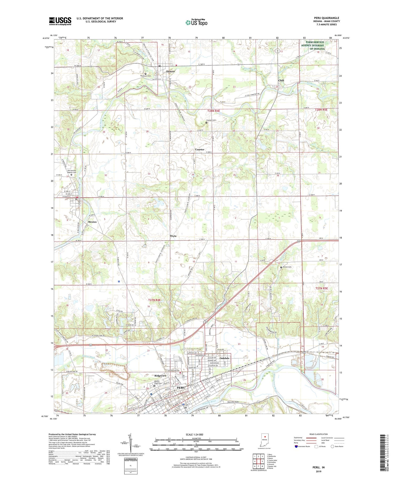 Peru Indiana US Topo Map Image
