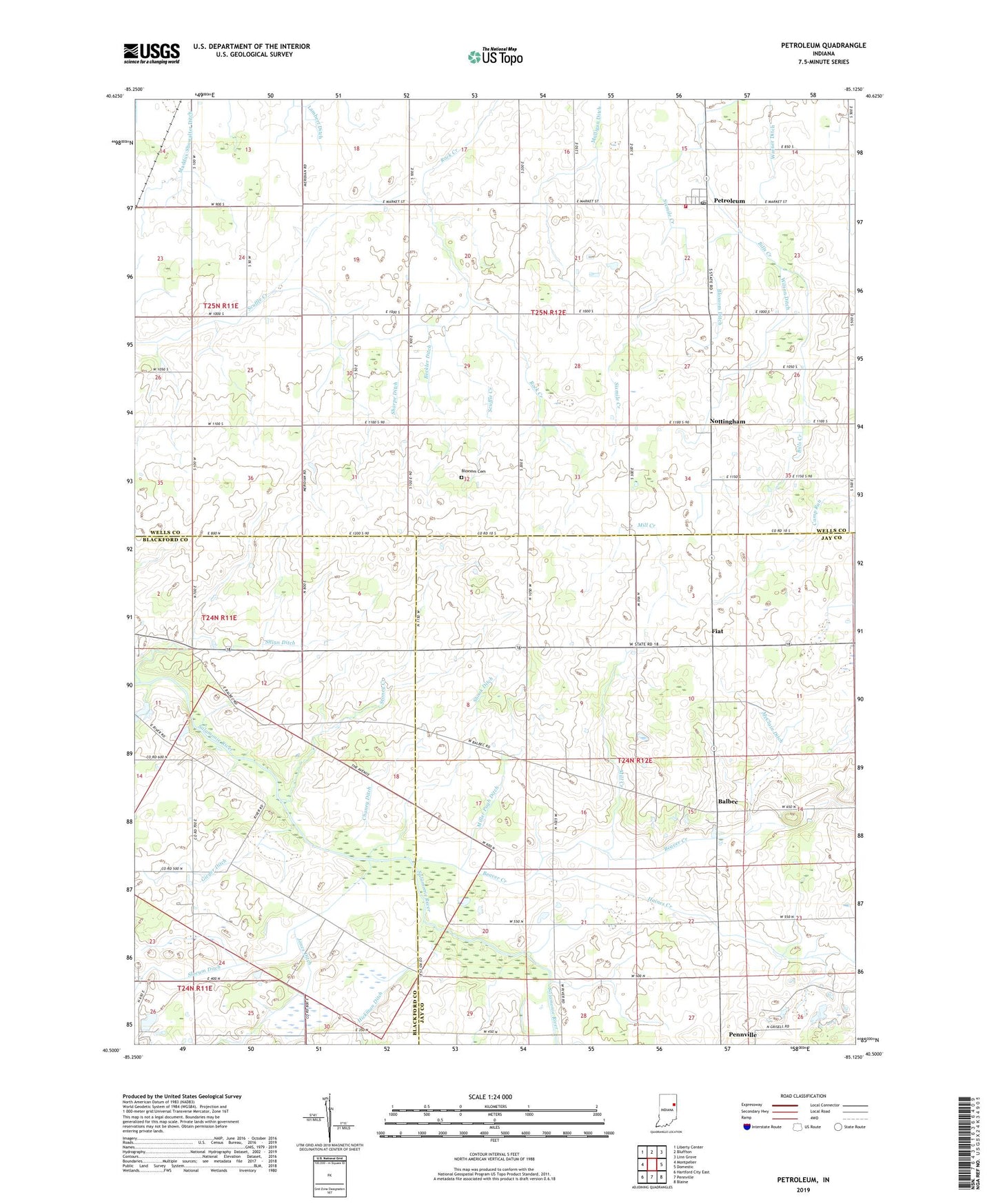 Petroleum Indiana US Topo Map Image