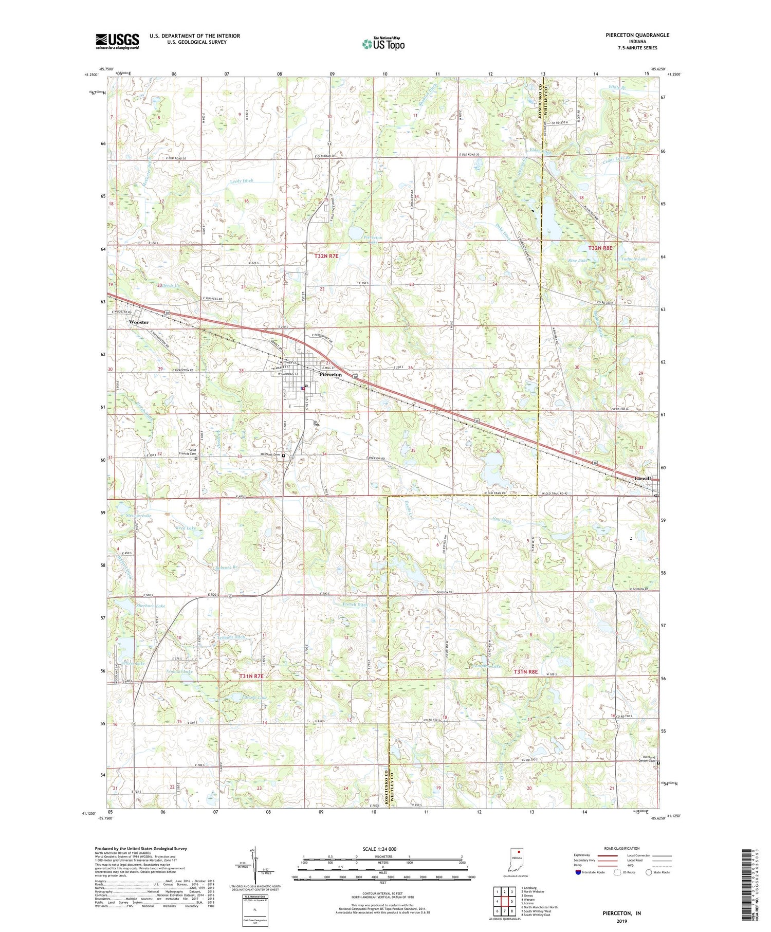 Pierceton Indiana US Topo Map Image