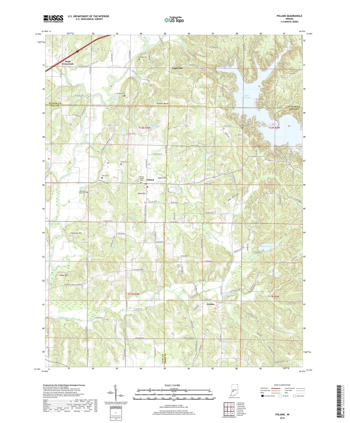 Poland Indiana US Topo Map Image