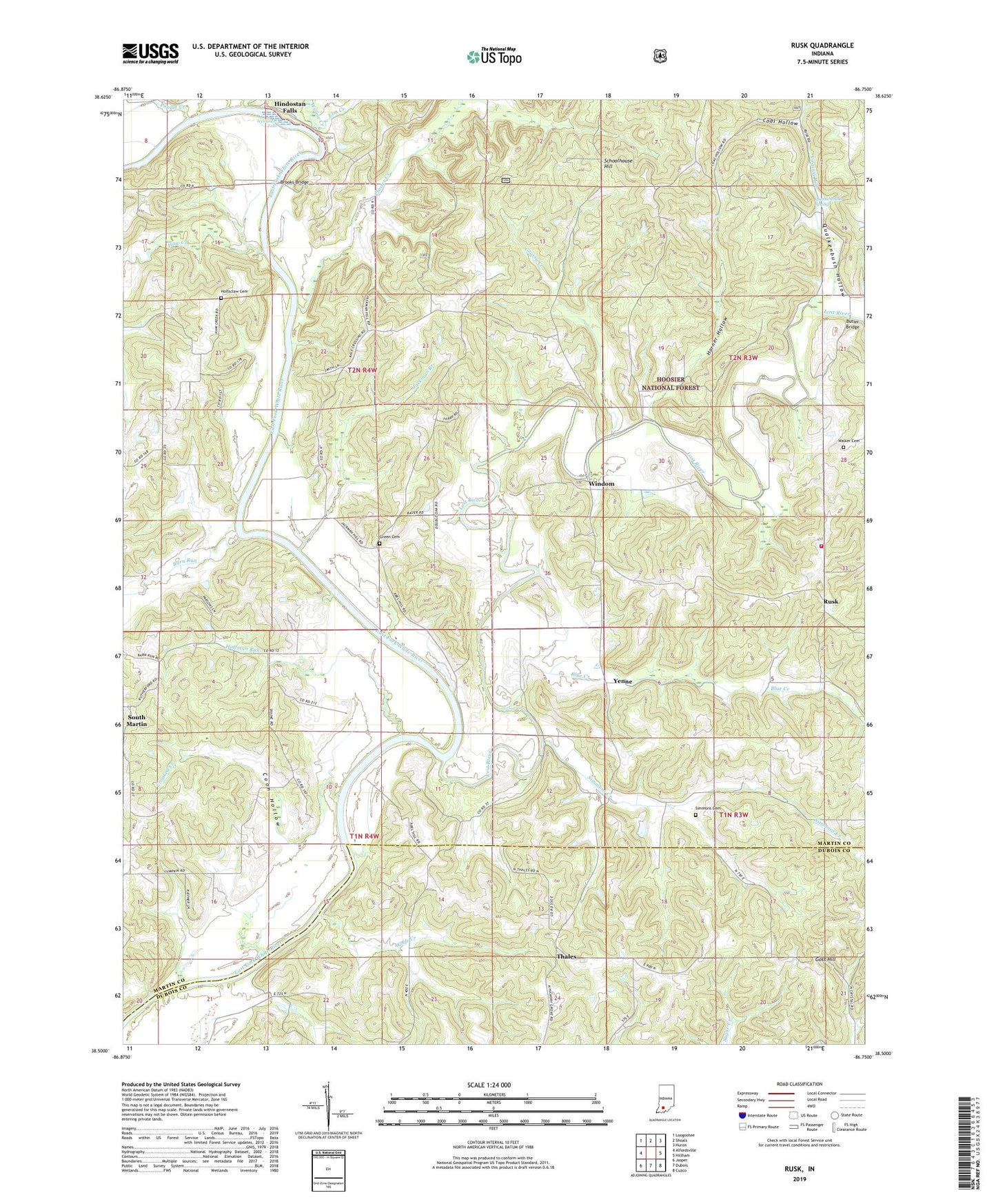 Rusk Indiana US Topo Map Image