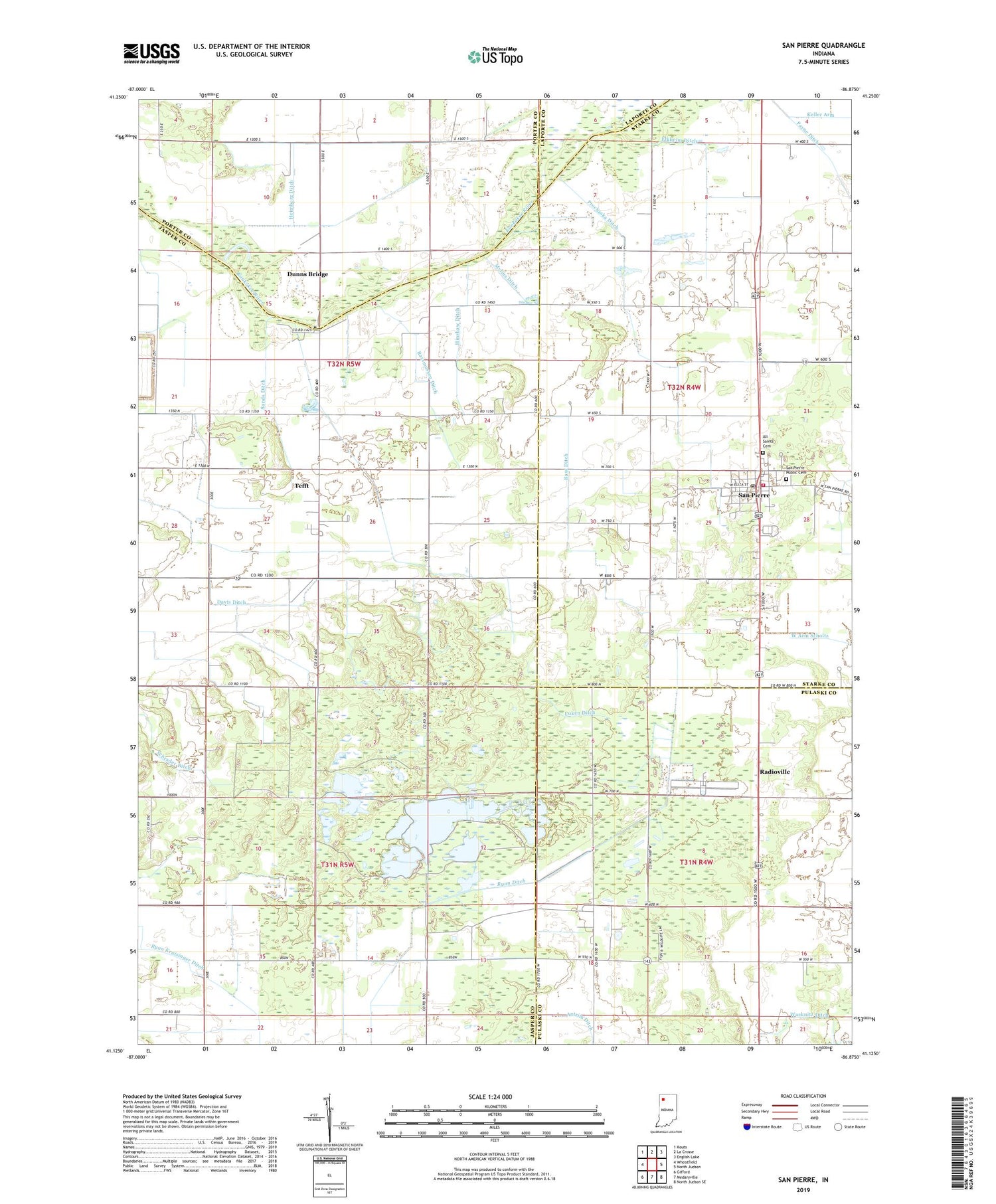 San Pierre Indiana US Topo Map Image