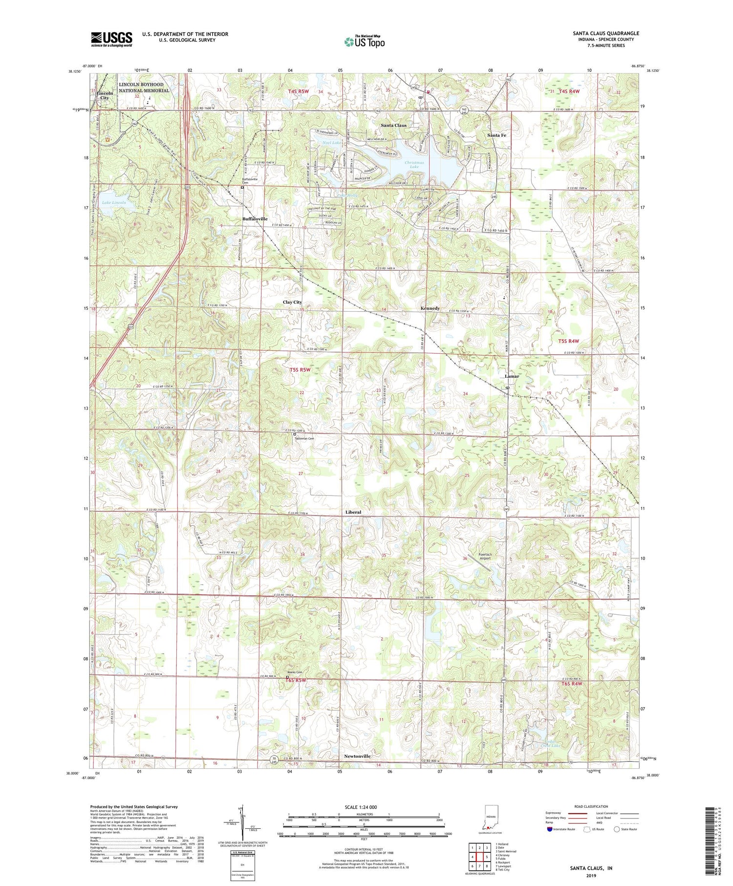 Santa Claus Indiana US Topo Map Image