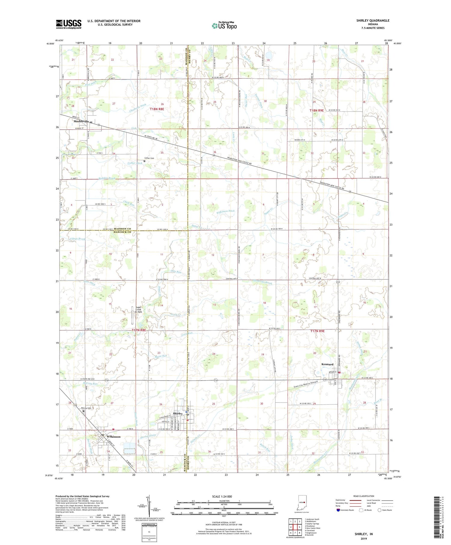 Shirley Indiana US Topo Map Image