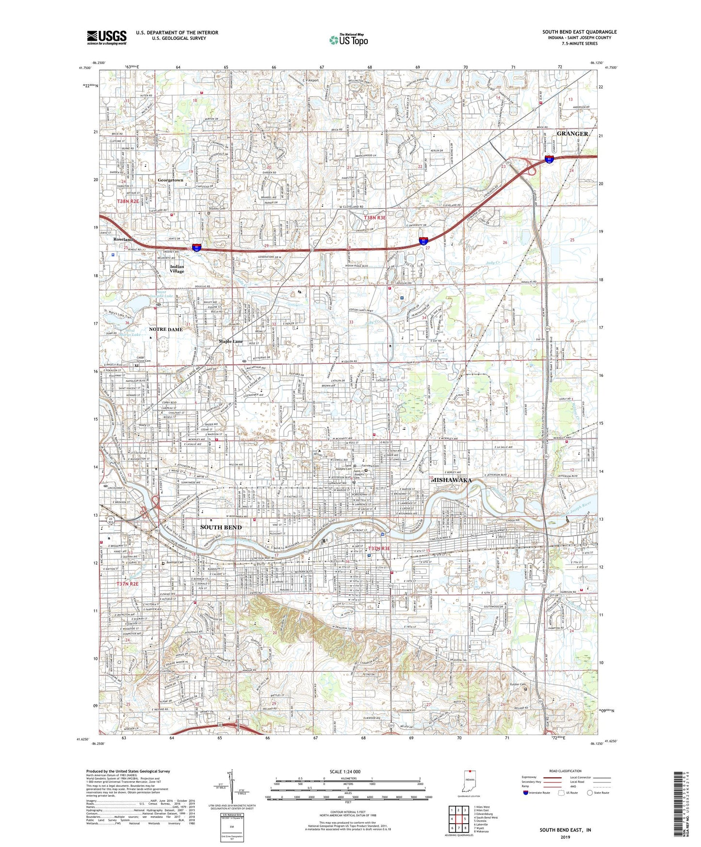 South Bend East Indiana US Topo Map Image
