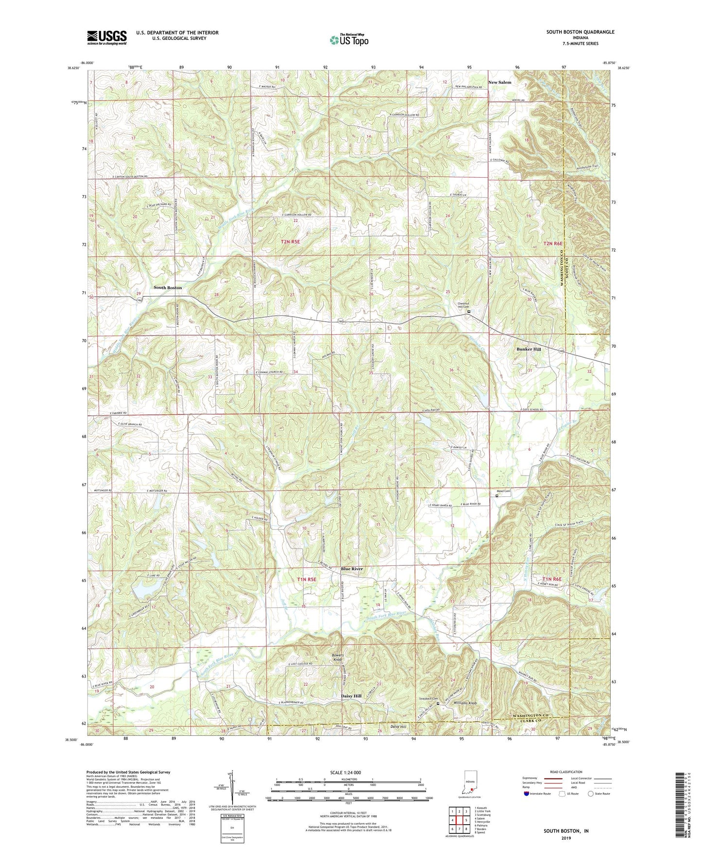 South Boston Indiana US Topo Map Image