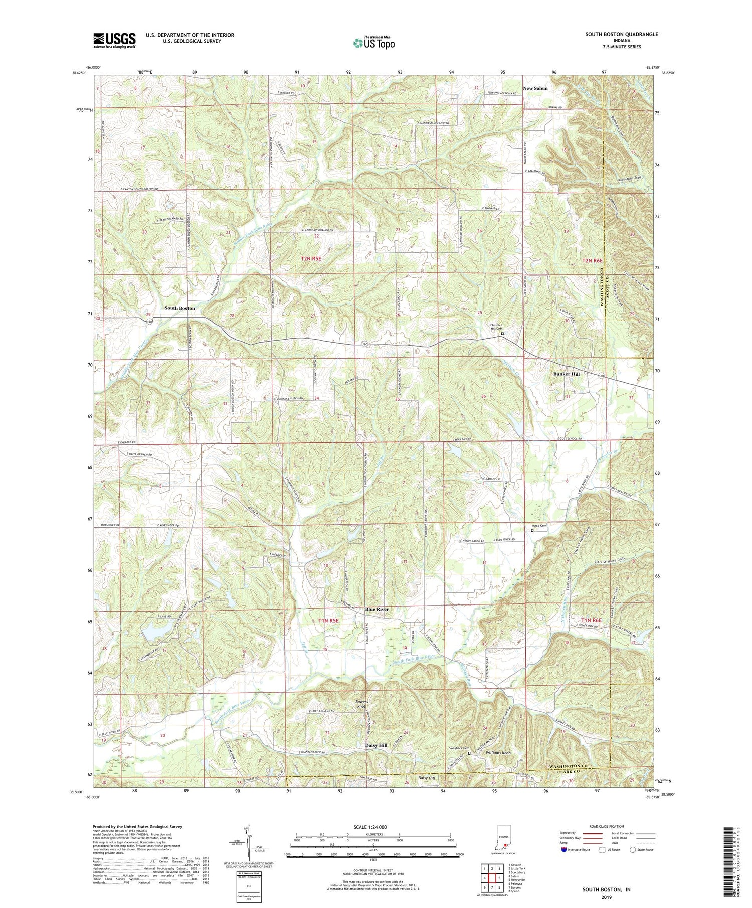 South Boston Indiana US Topo Map Image