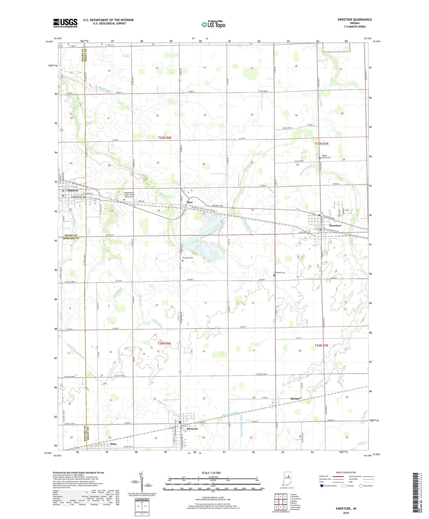 Sweetser Indiana US Topo Map Image