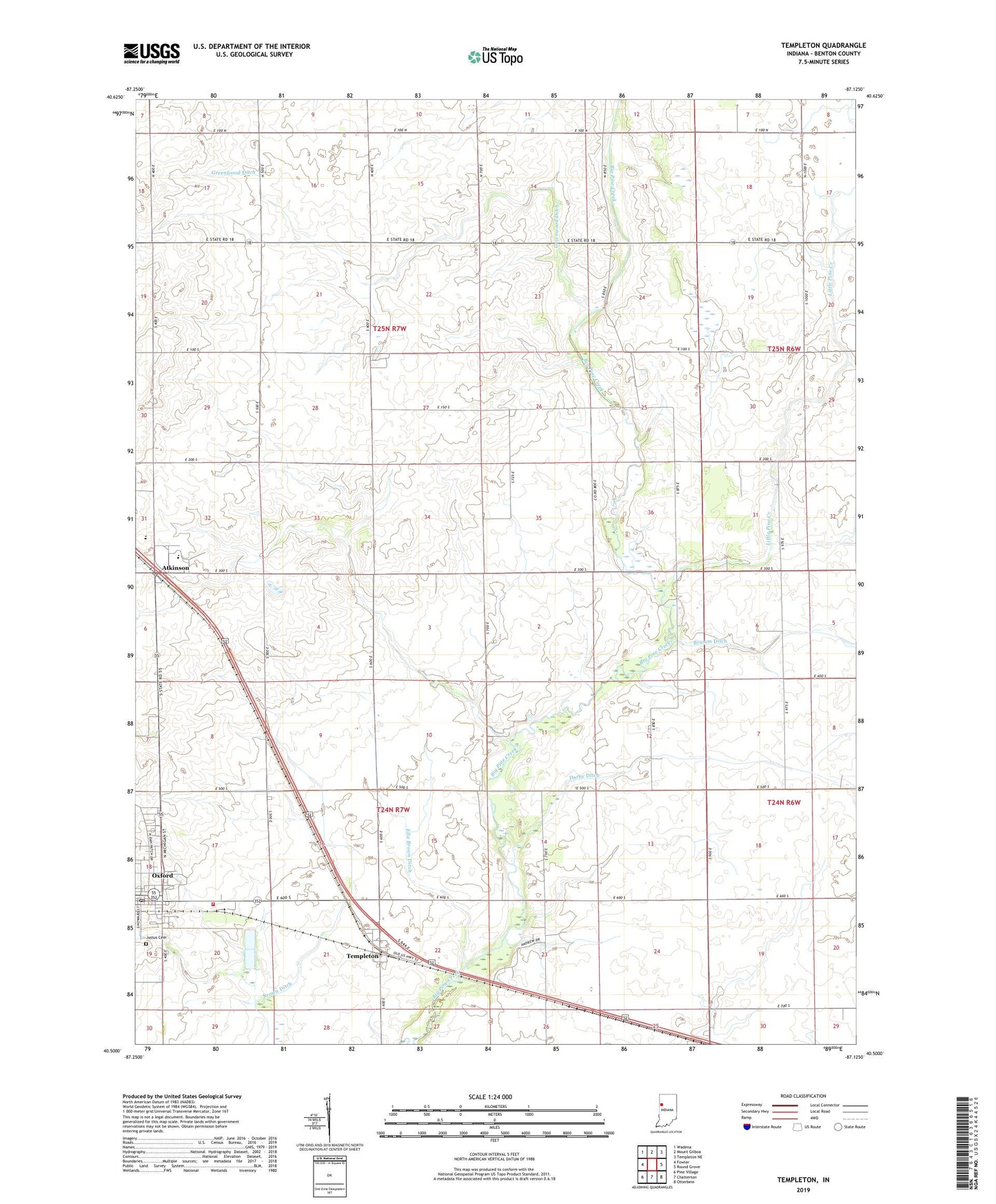 Templeton Indiana US Topo Map Image