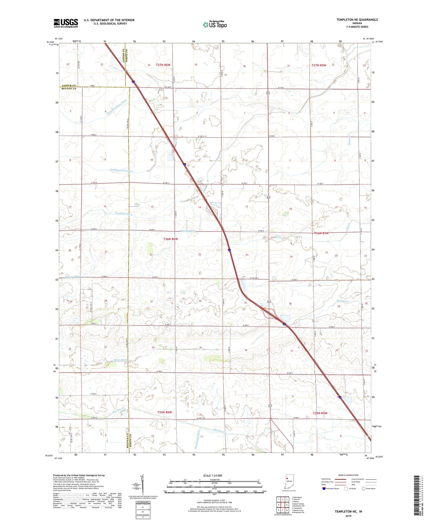 Templeton NE Indiana US Topo Map Image