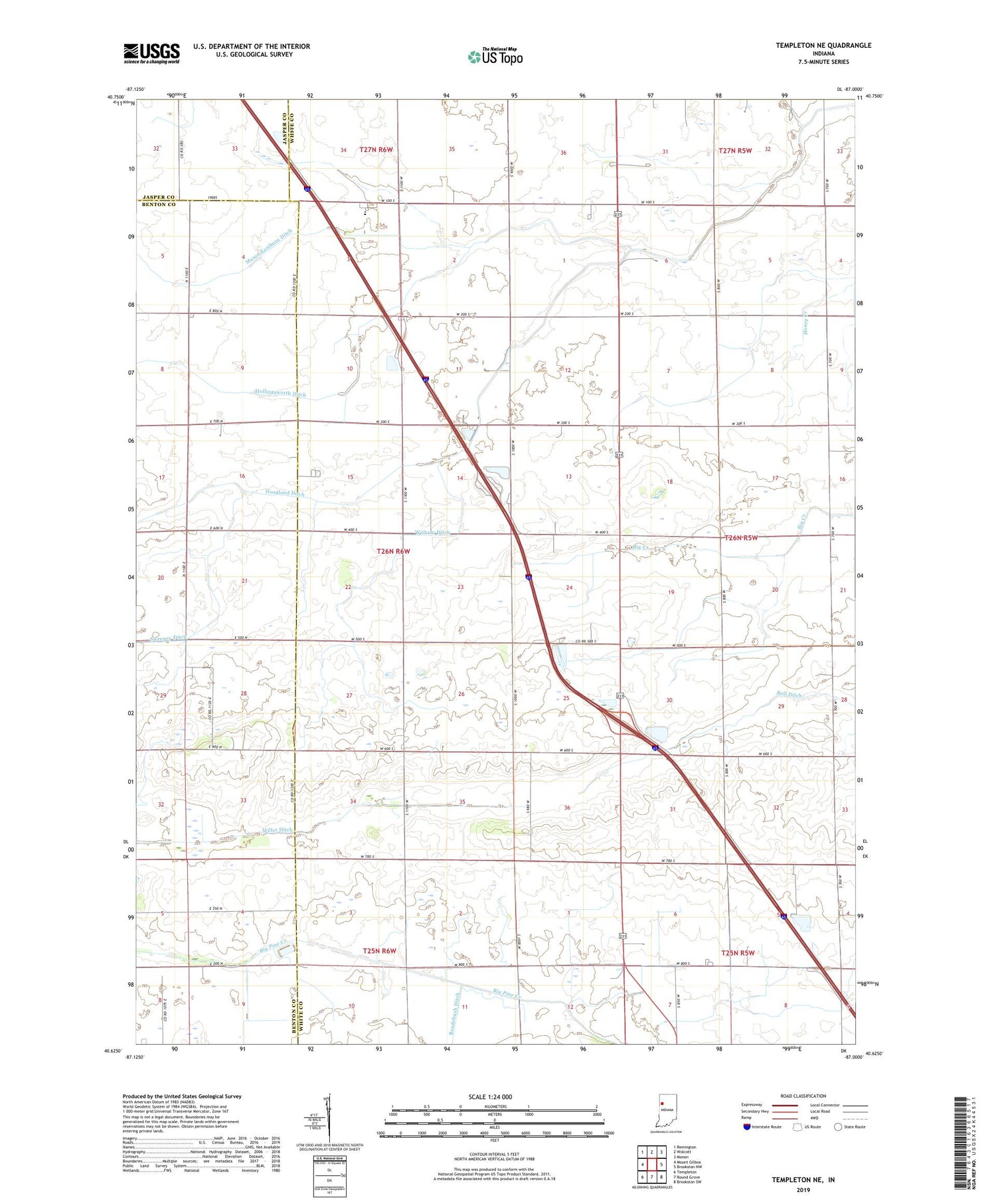 Templeton NE Indiana US Topo Map Image
