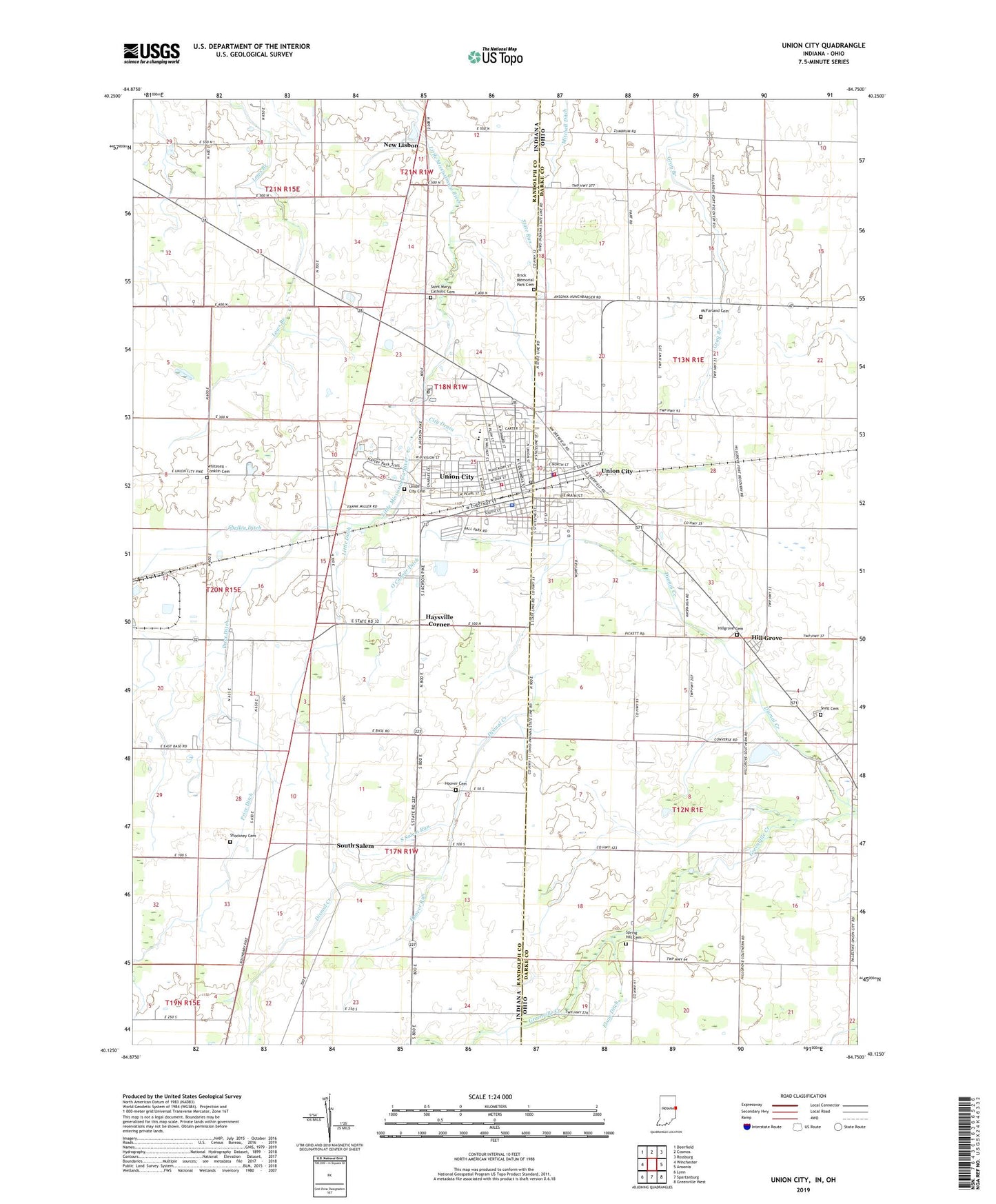 Union City Indiana US Topo Map Image