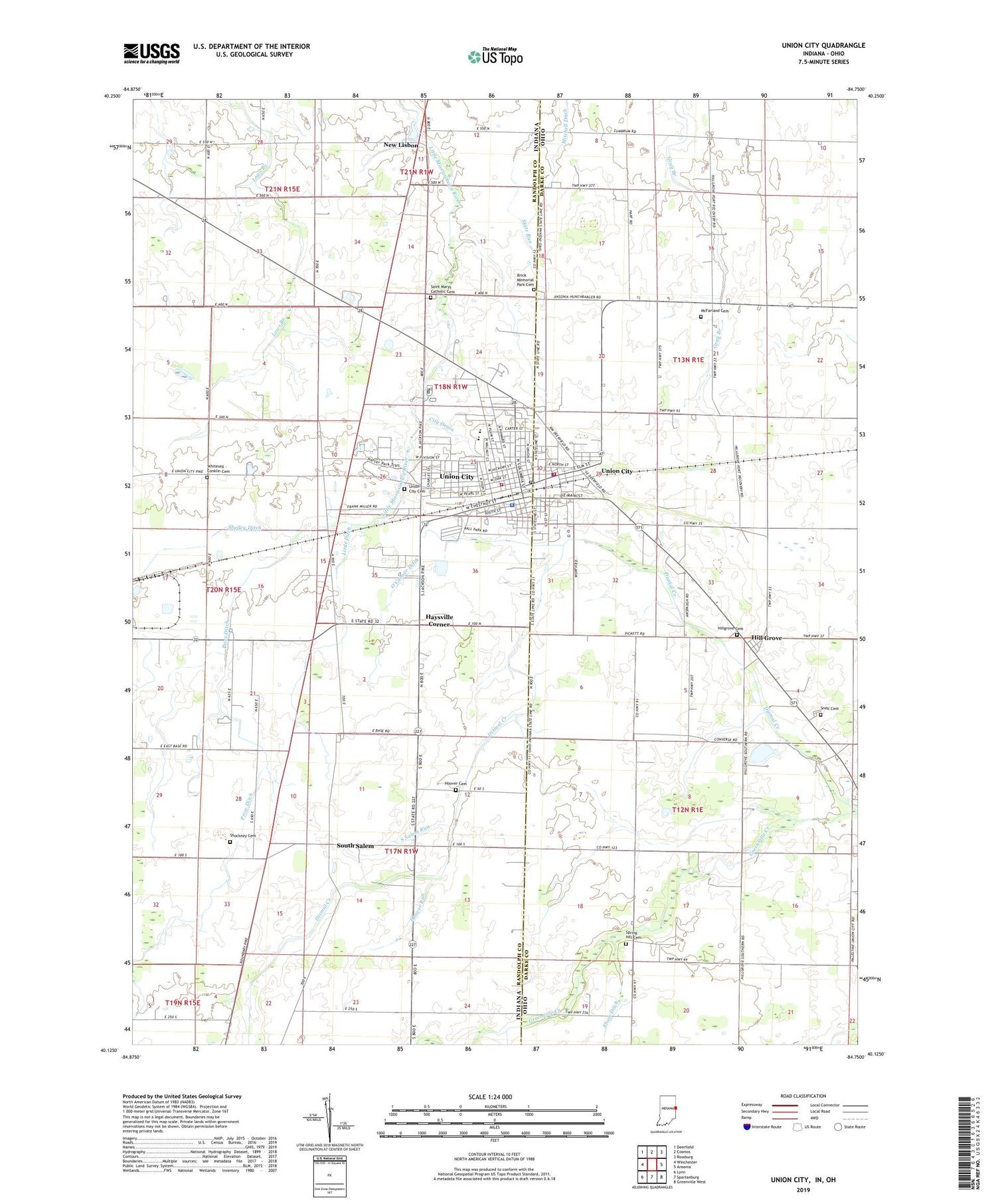 Union City Indiana US Topo Map Image