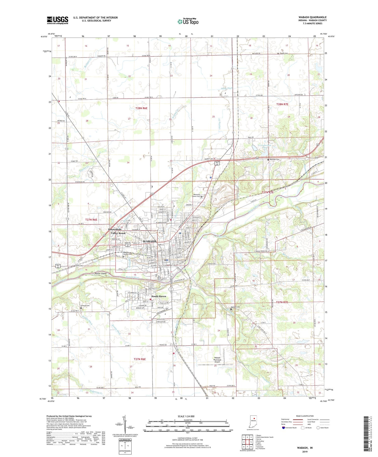 Wabash Indiana US Topo Map Image
