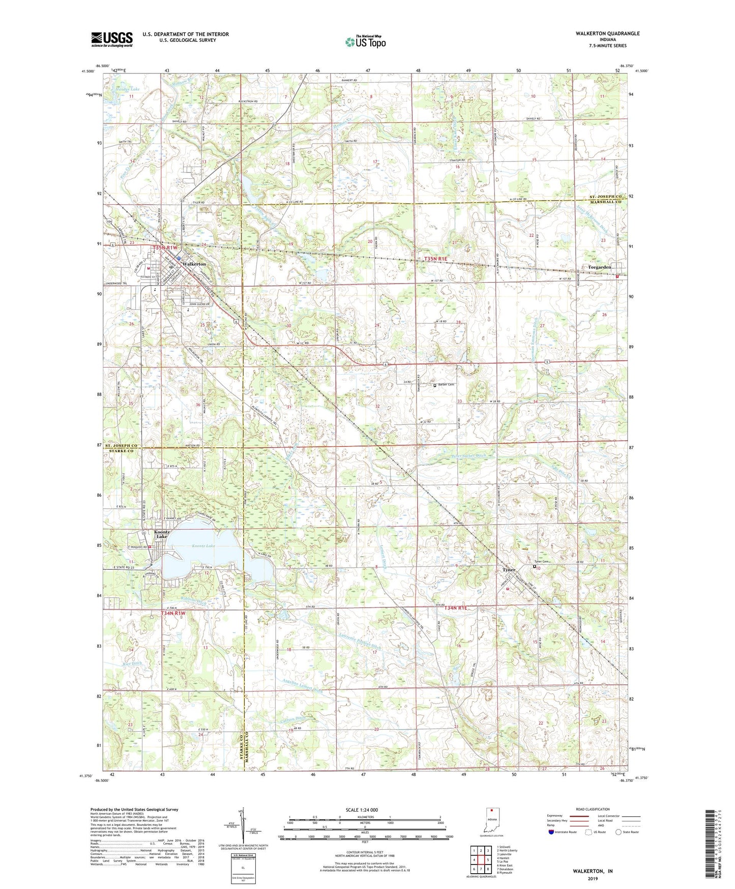 Walkerton Indiana US Topo Map Image