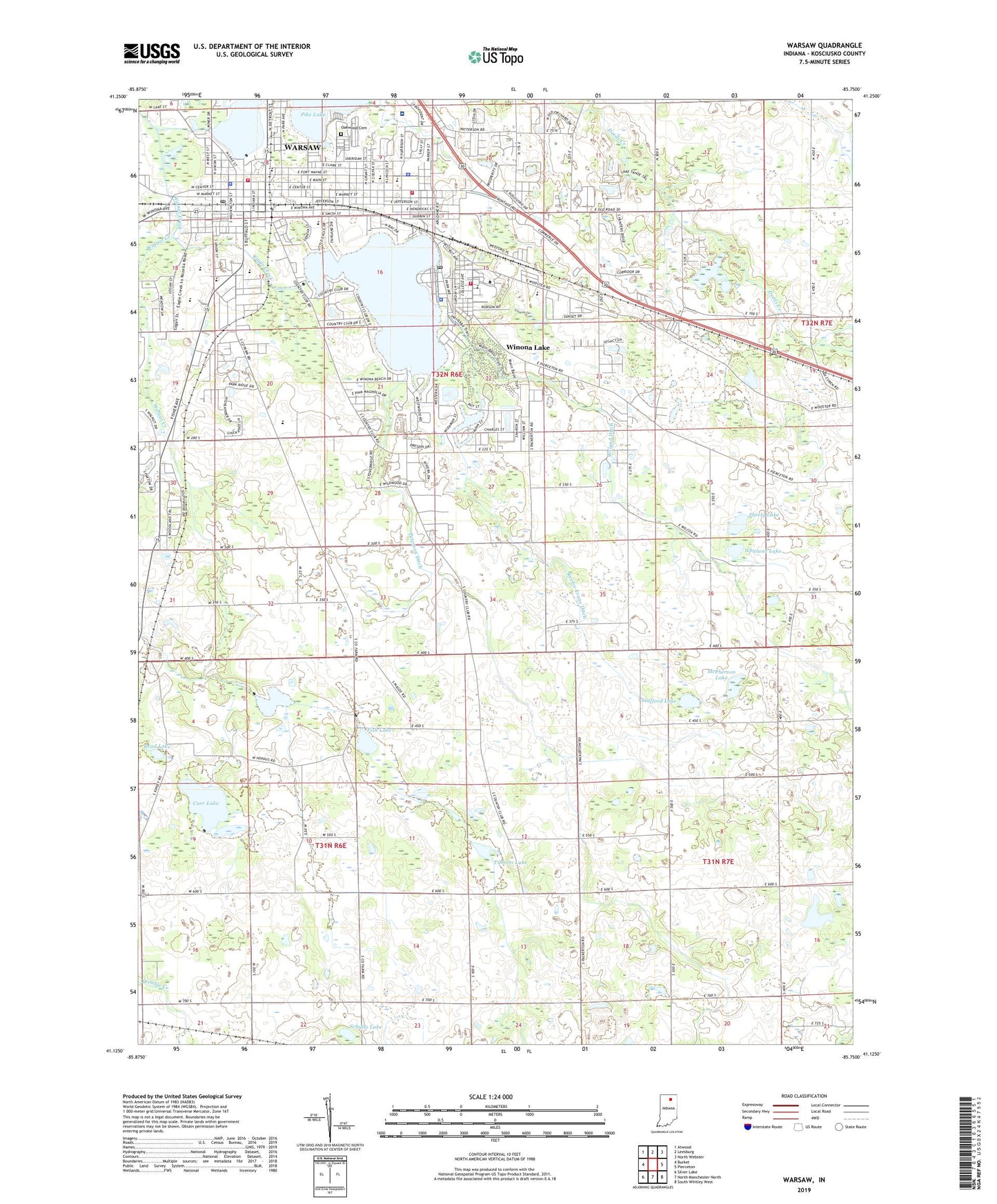 Warsaw Indiana US Topo Map Image