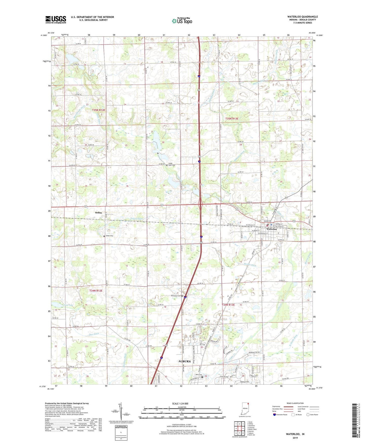 Waterloo Indiana US Topo Map Image