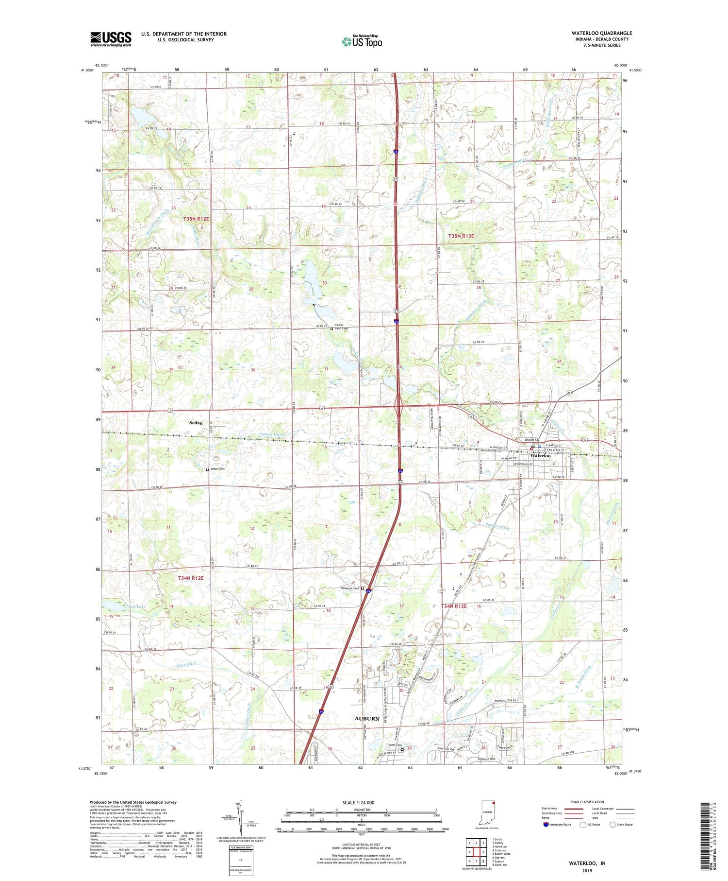 Waterloo Indiana US Topo Map Image