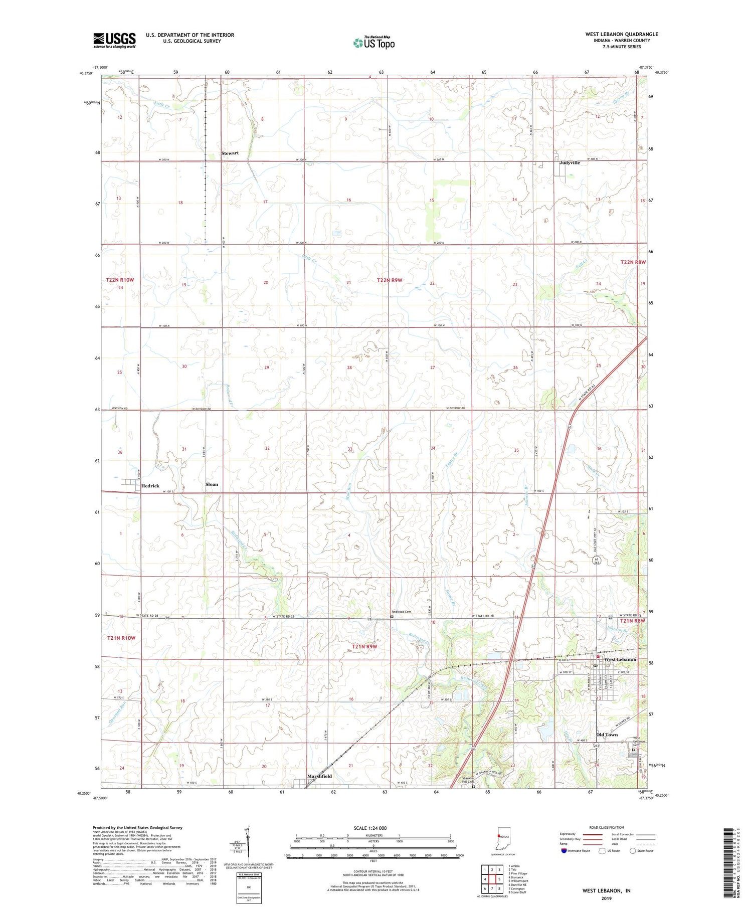 West Lebanon Indiana US Topo Map Image
