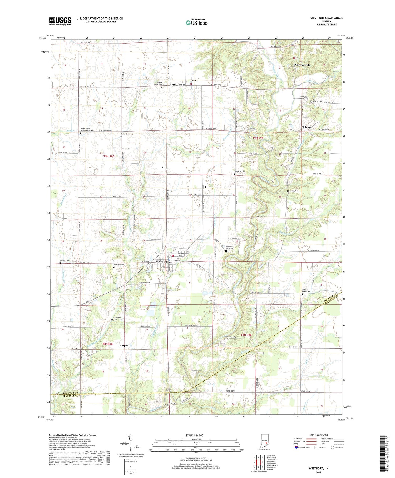 Westport Indiana US Topo Map Image