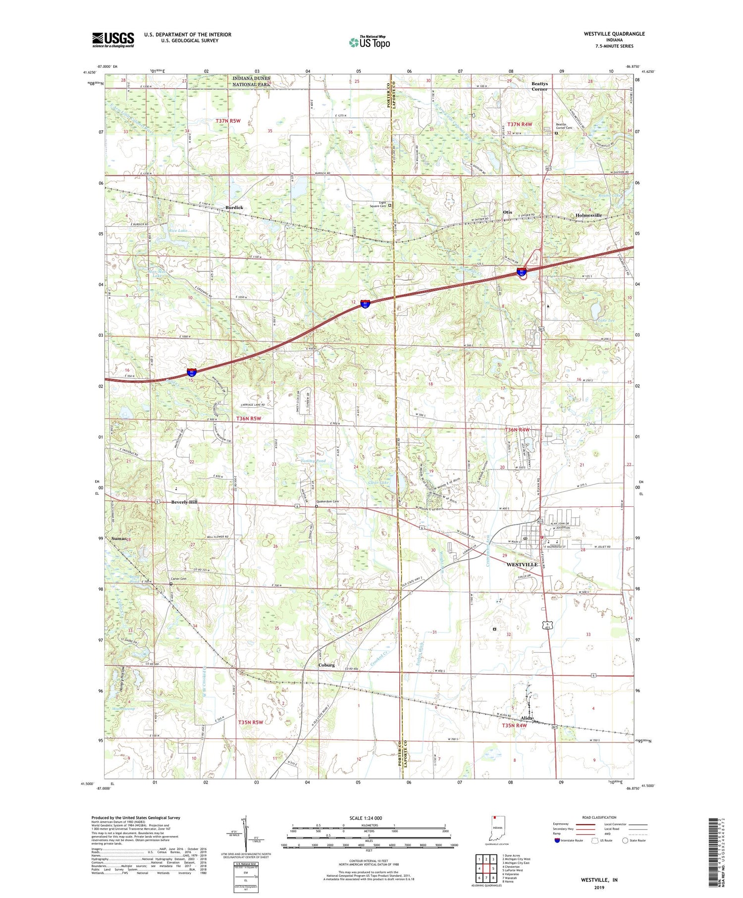 Westville Indiana US Topo Map Image