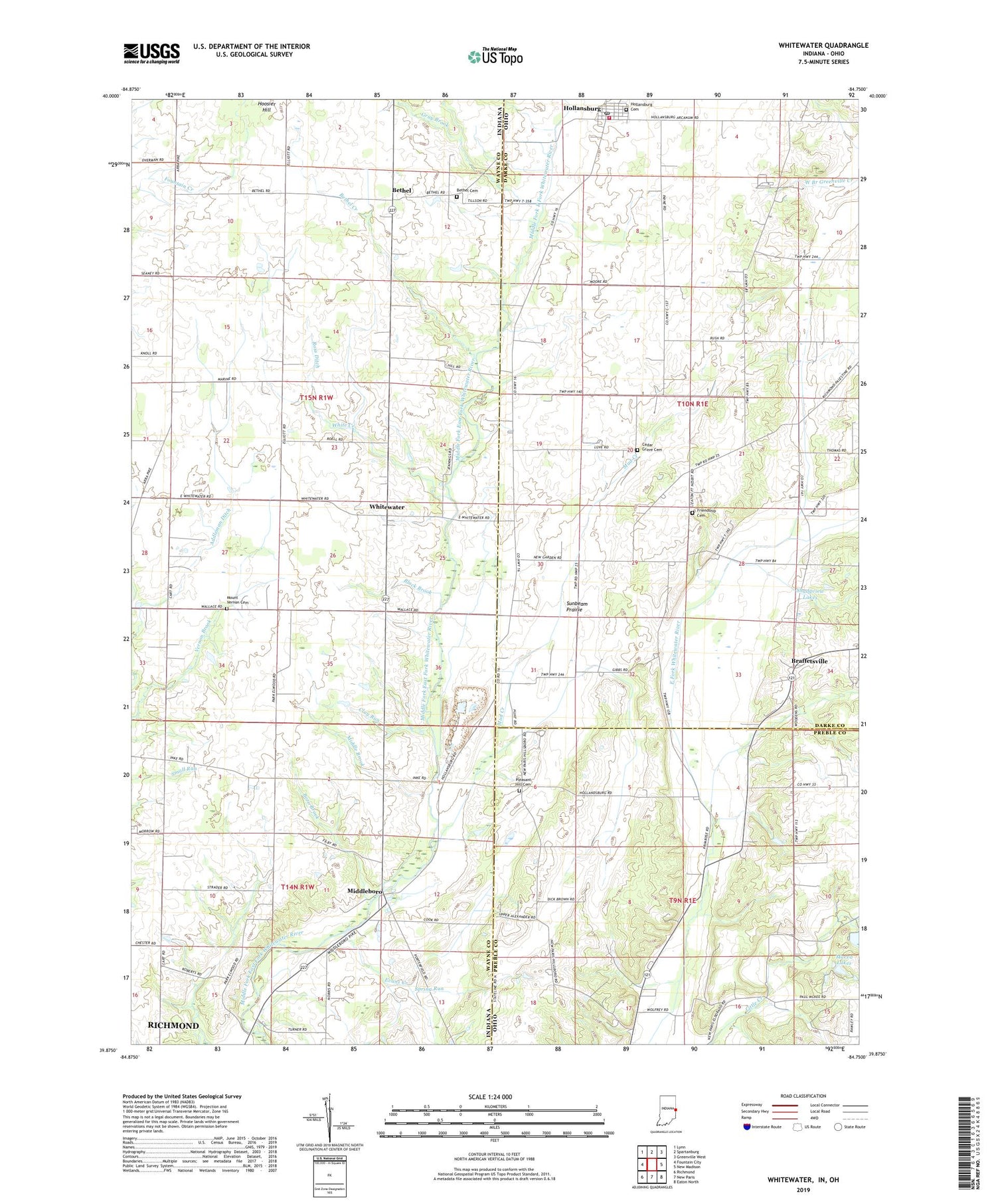 Whitewater Indiana US Topo Map Image