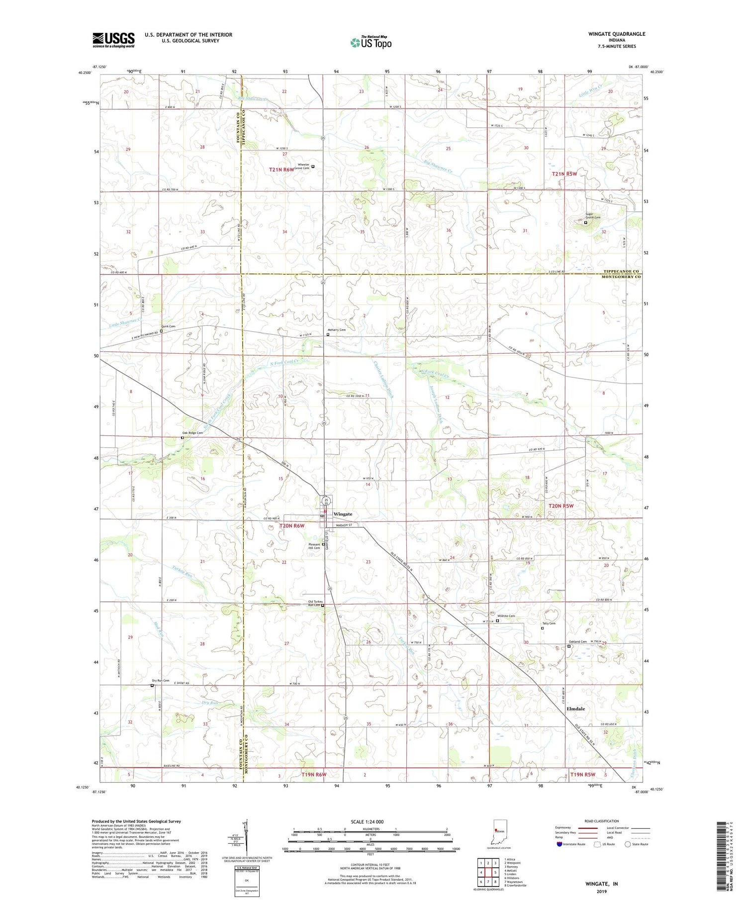 Wingate Indiana US Topo Map Image
