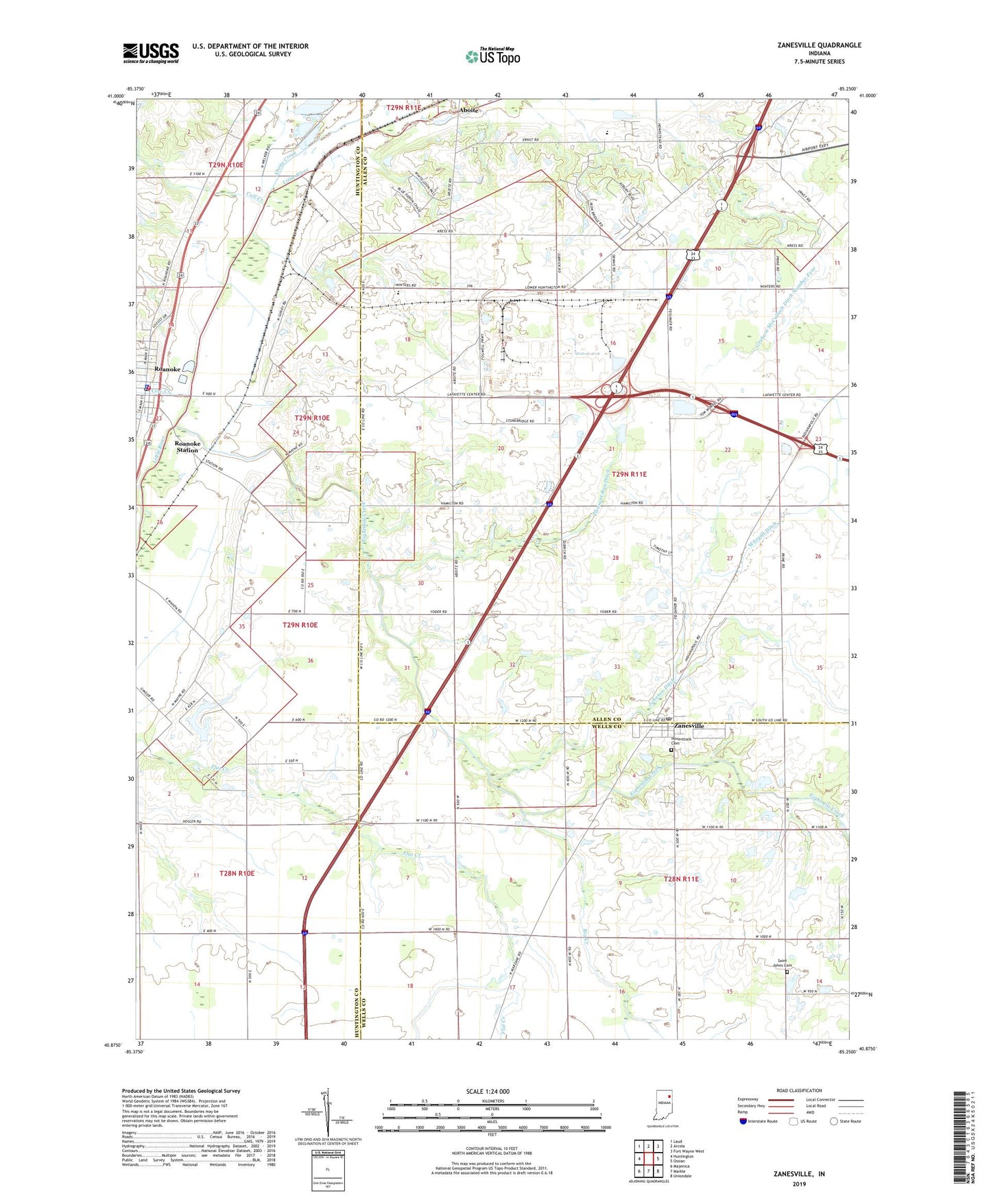 Zanesville Indiana US Topo Map Image