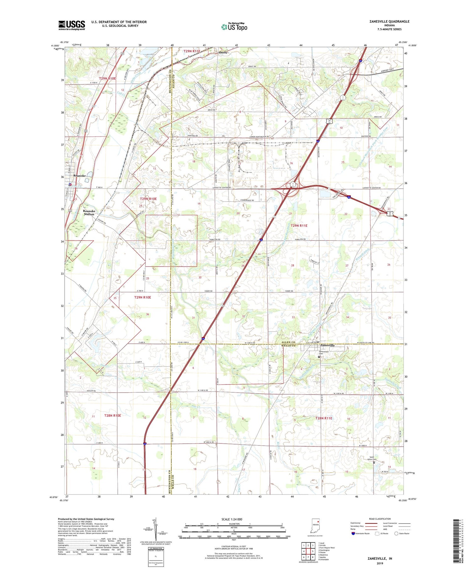 Zanesville Indiana US Topo Map Image