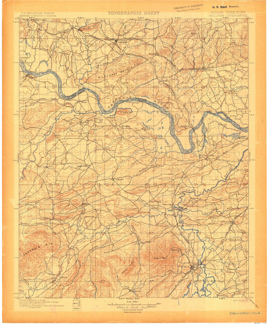 Historic 1900 Sallisaw Oklahoma 30'x30' Topo Map Image