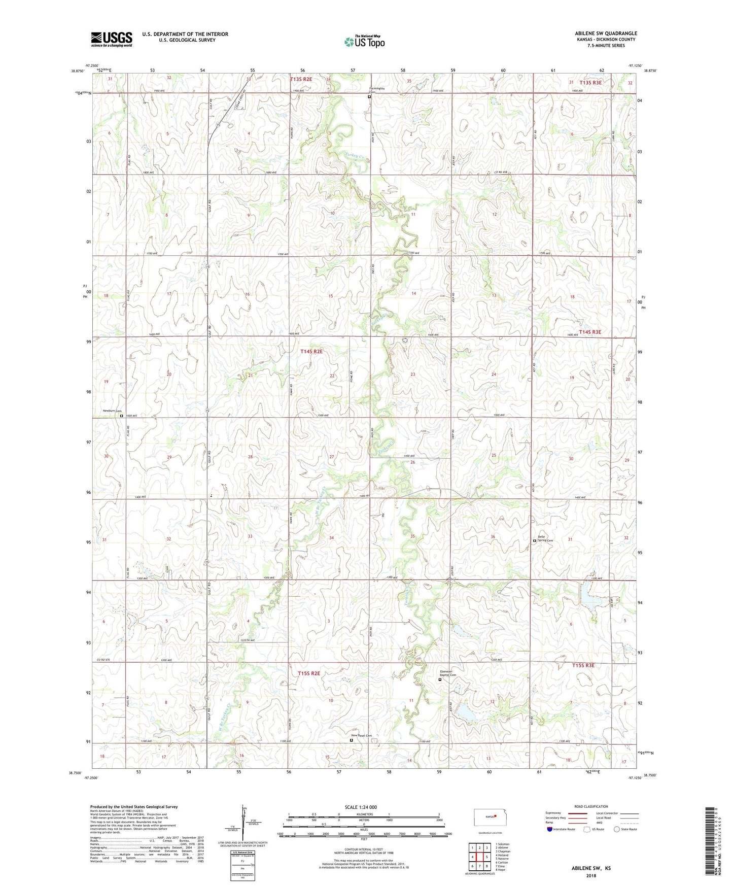 Abilene SW Kansas US Topo Map Image