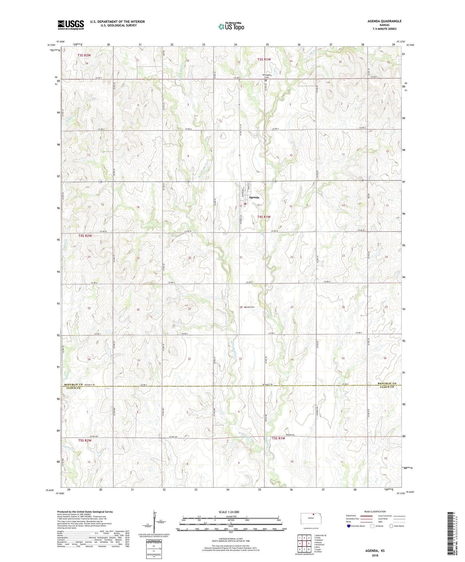 Agenda Kansas US Topo Map Image