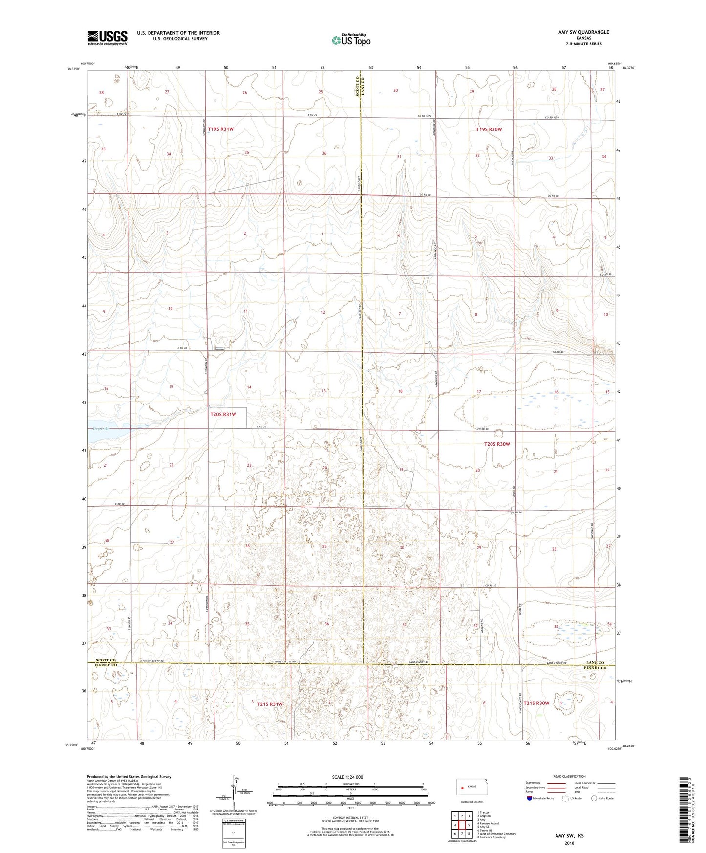 Amy SW Kansas US Topo Map Image