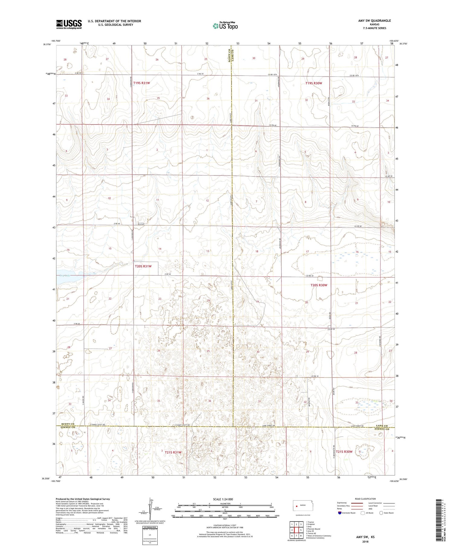 Amy SW Kansas US Topo Map Image