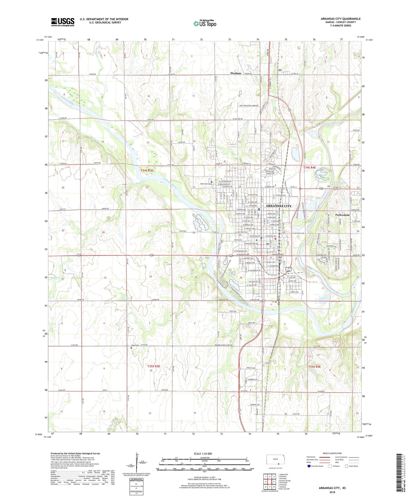 Arkansas City Kansas US Topo Map Image
