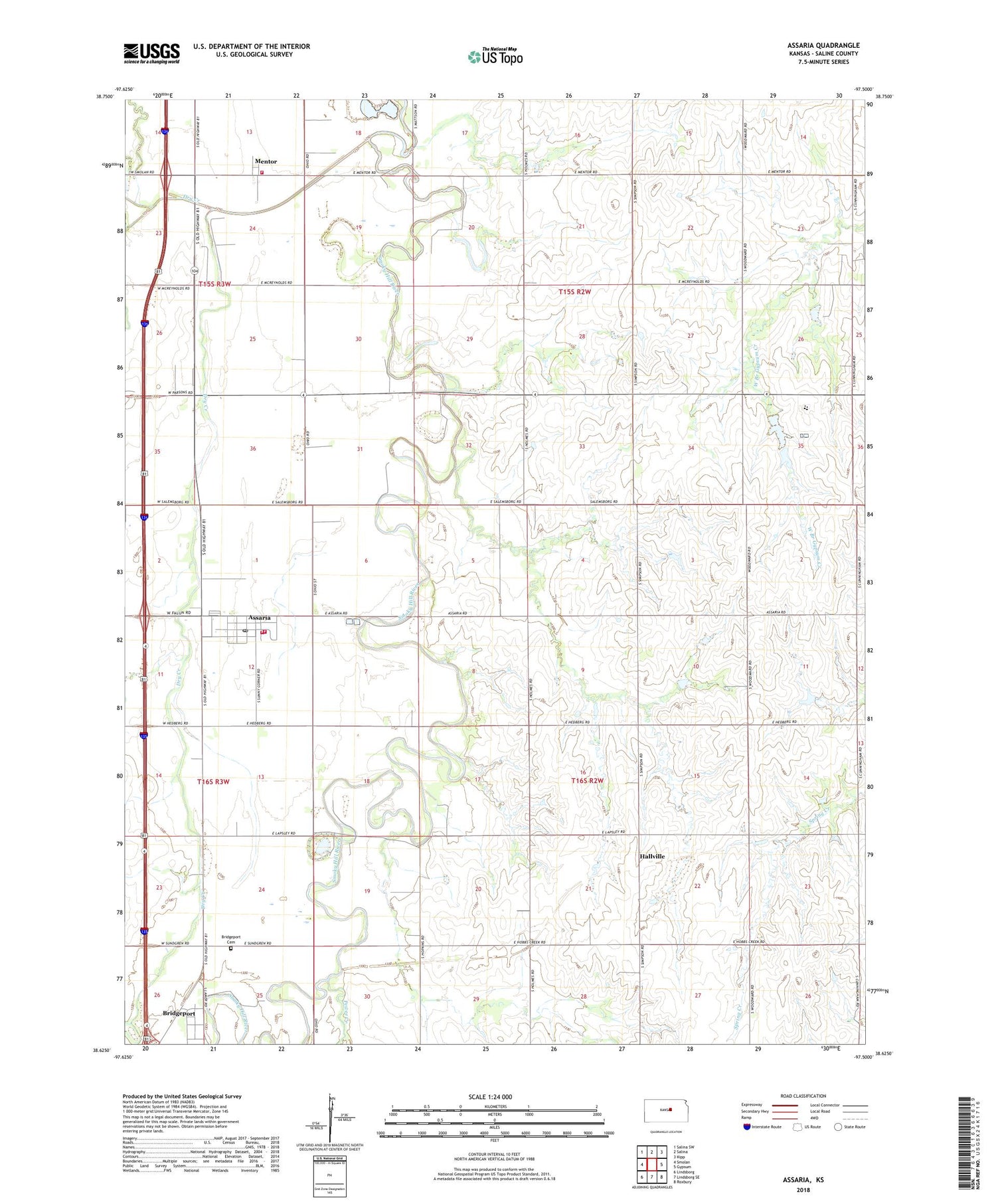 Assaria Kansas US Topo Map Image