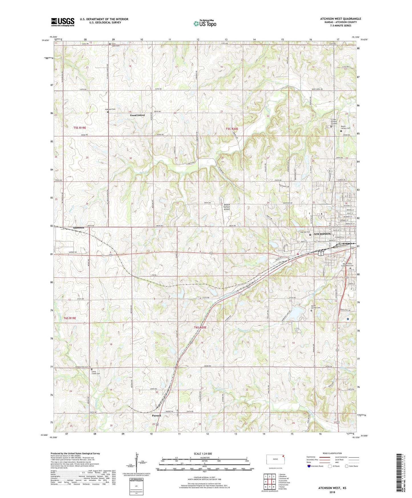 Atchison West Kansas US Topo Map Image
