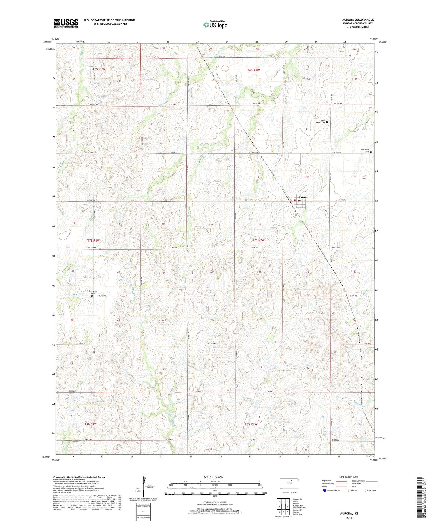 Aurora Kansas US Topo Map Image