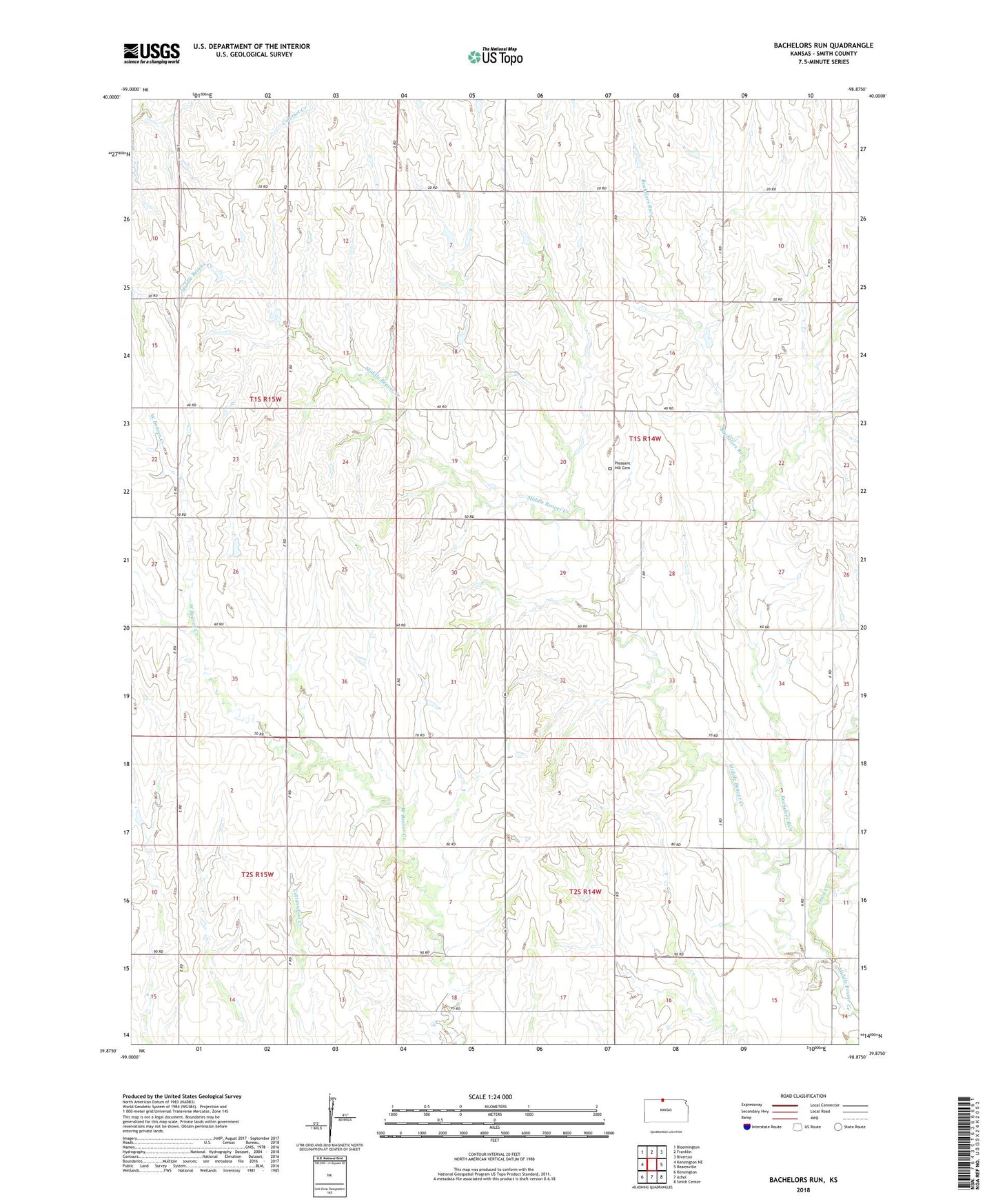 Bachelors Run Kansas US Topo Map Image