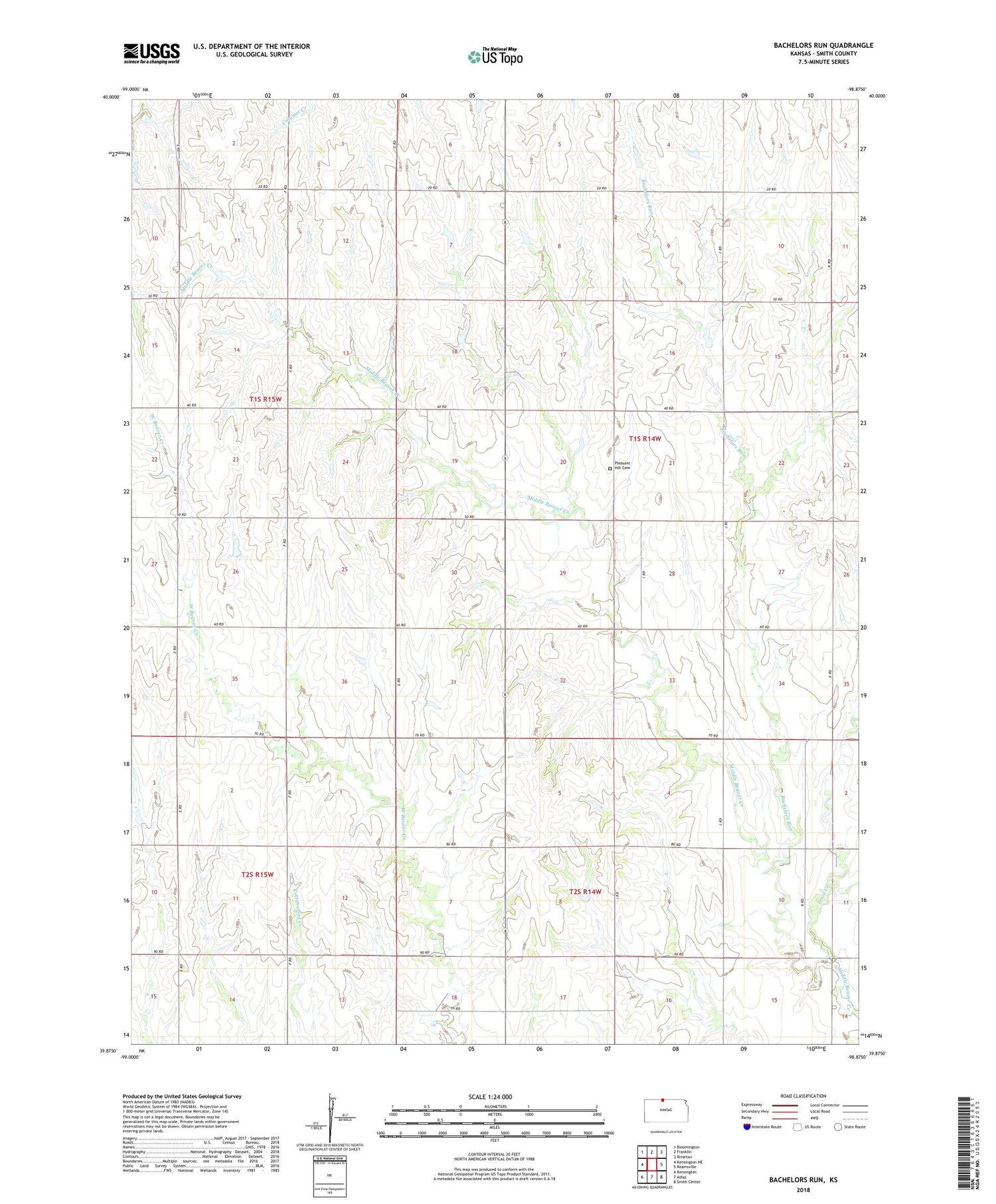 Bachelors Run Kansas US Topo Map Image