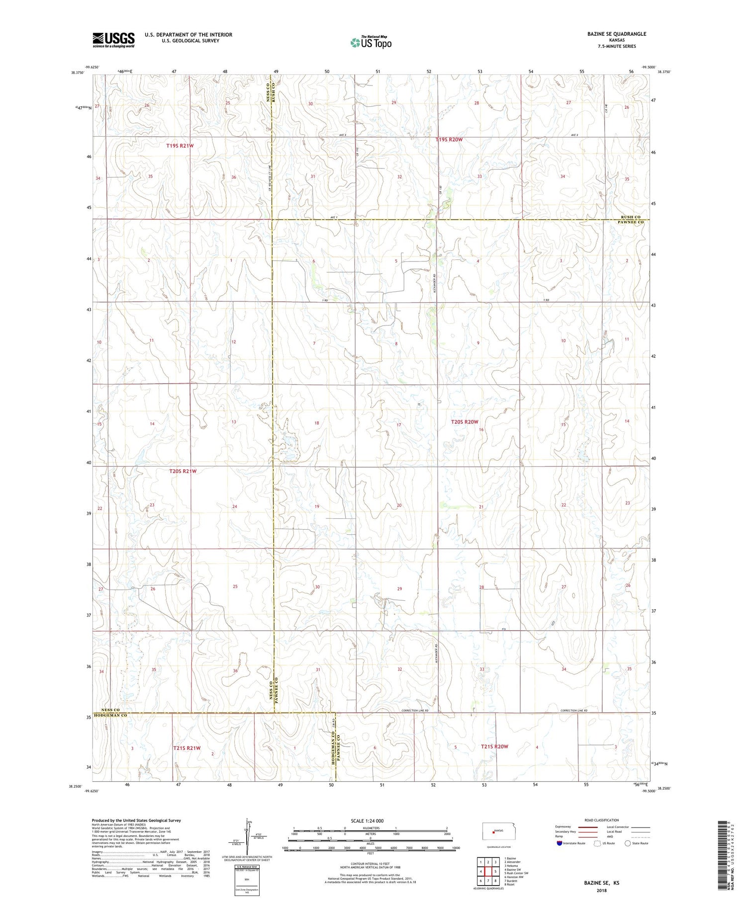 Bazine SE Kansas US Topo Map Image