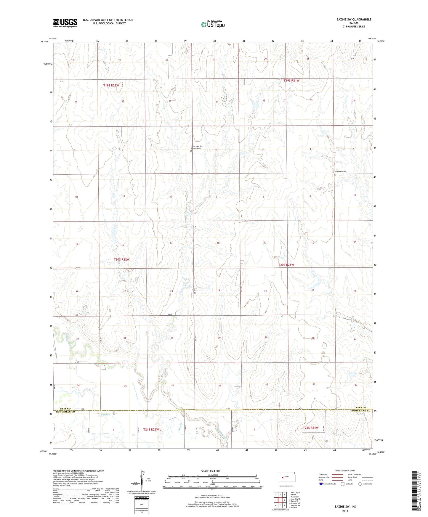 Bazine SW Kansas US Topo Map Image