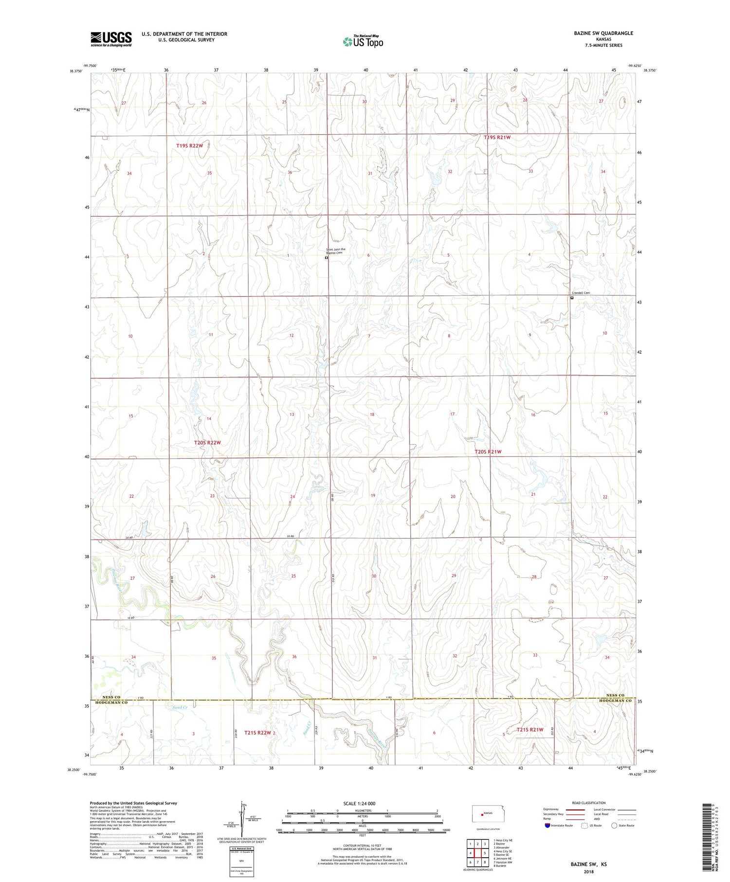 Bazine SW Kansas US Topo Map Image