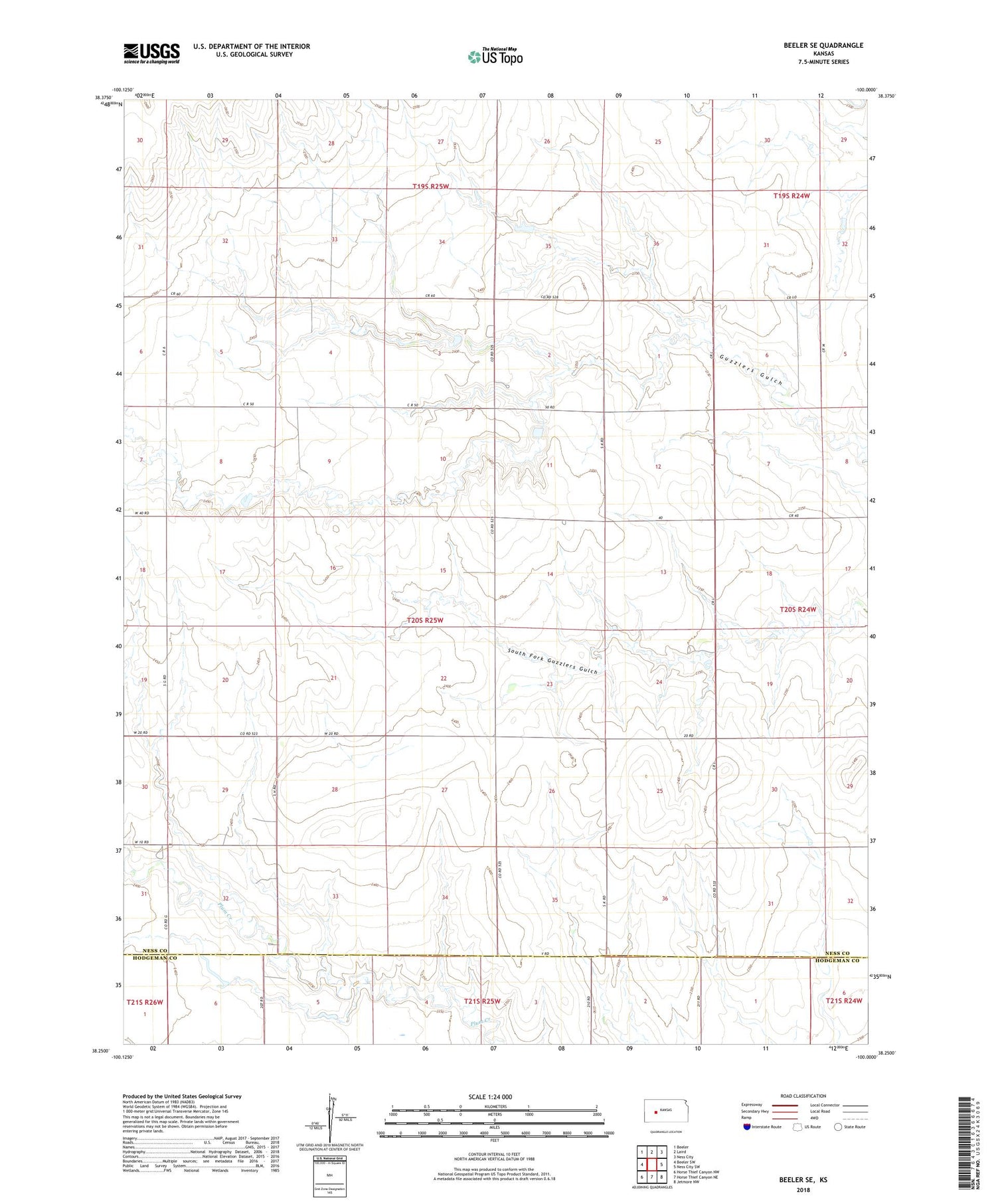 Beeler SE Kansas US Topo Map Image