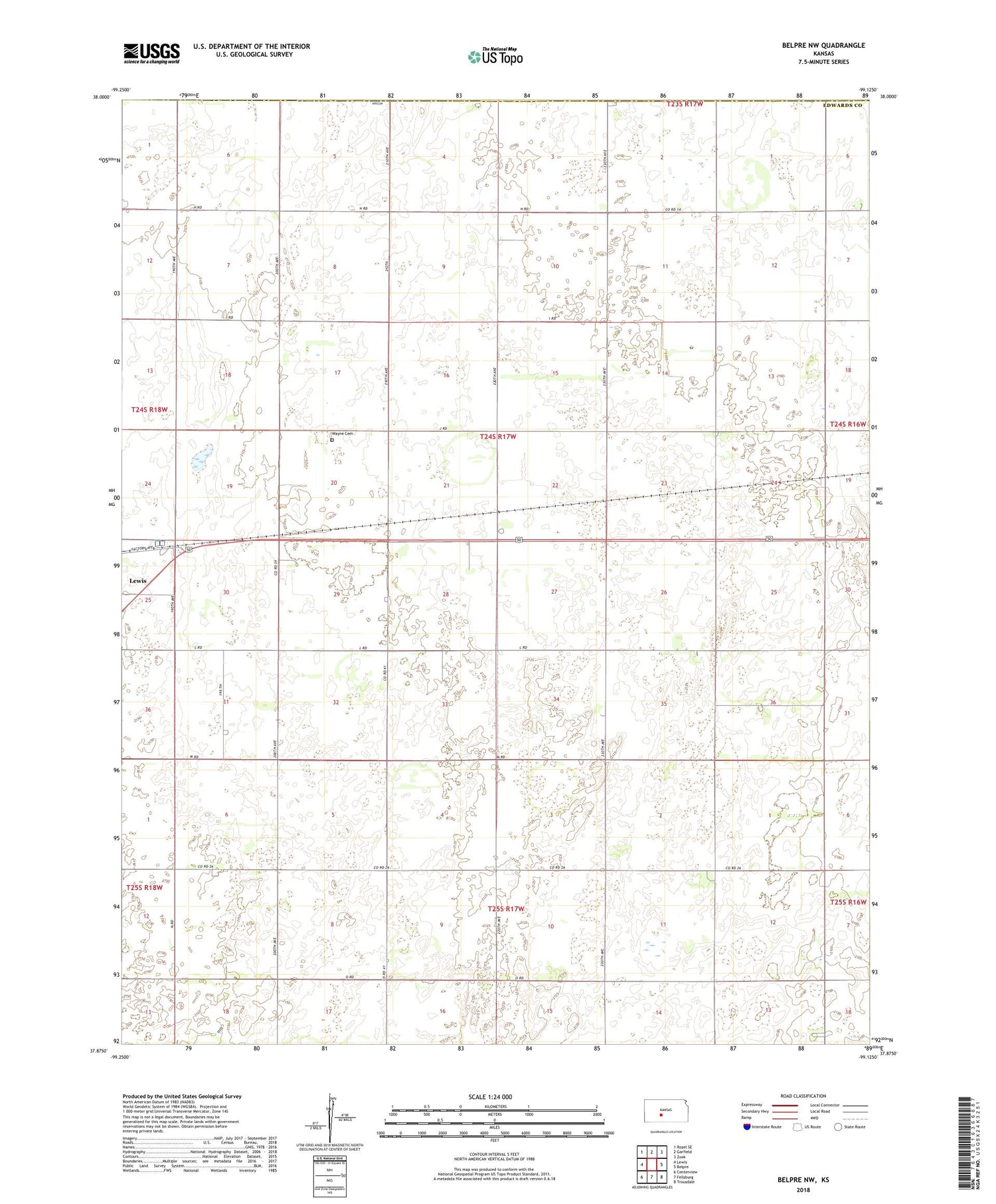Belpre NW Kansas US Topo Map Image