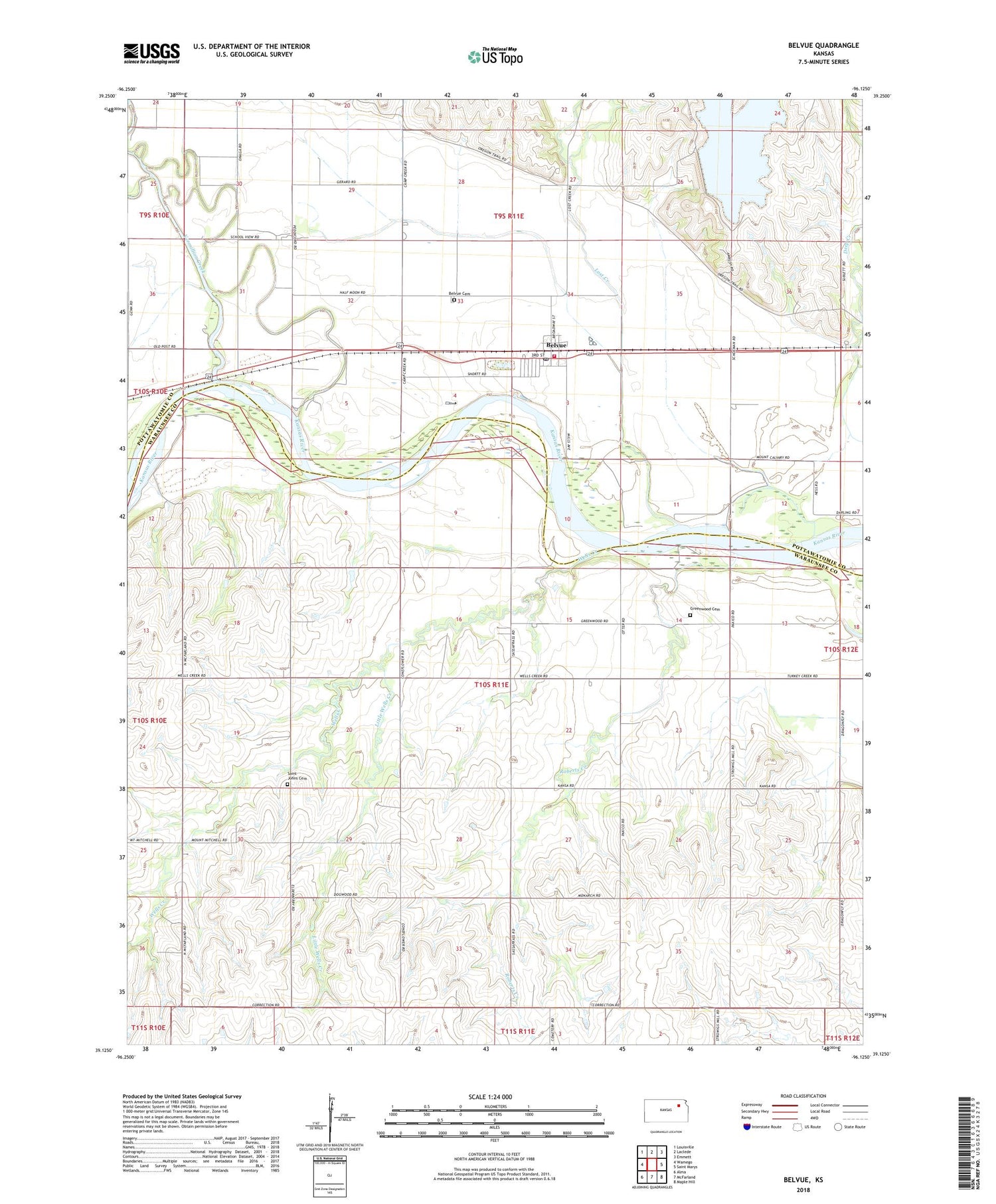 Belvue Kansas US Topo Map Image