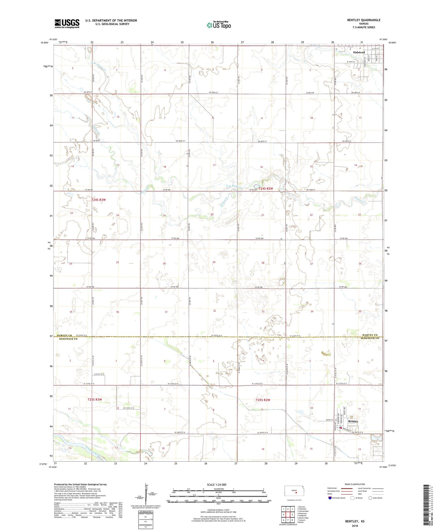 Bentley Kansas US Topo Map Image