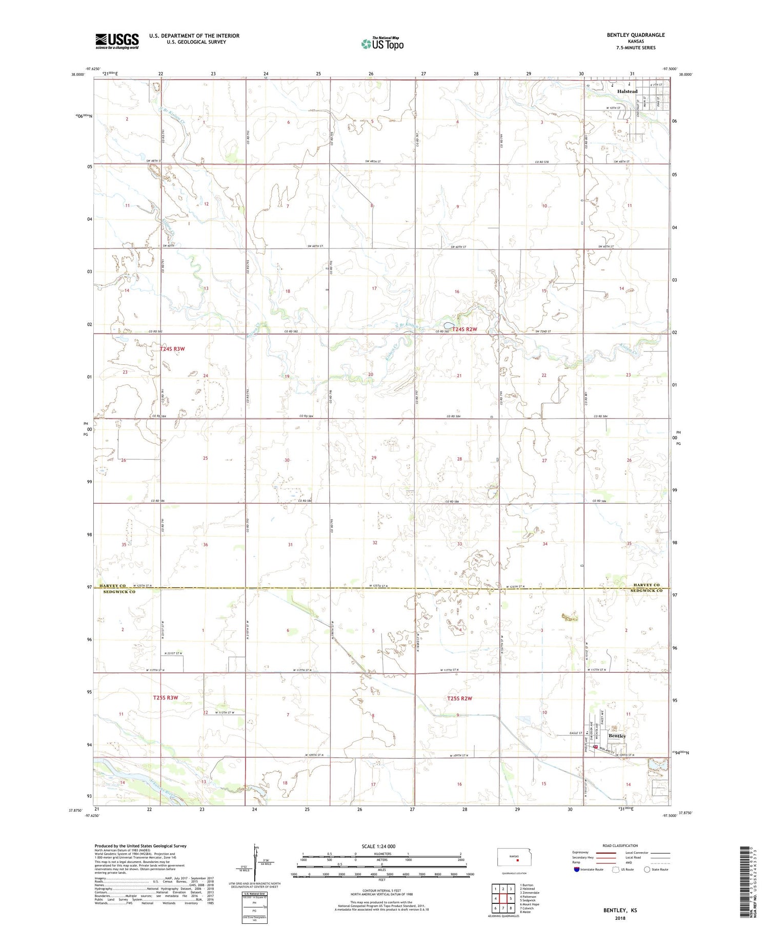 Bentley Kansas US Topo Map Image